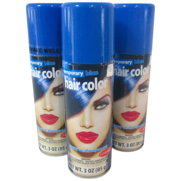 Lot of 3 Goodmark Temporary Blue Hair Color Spray‎ 3oz (85g) for Halloween Party - Picture 1 of 4